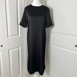 NWT H&M Black Midi Dress – Minimalist Short Sleeve Keyhole Back, Size 6